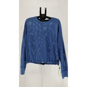 DKNY Sport Mesh Long Sleeve Crop‎ Top Blue Drawstring Athleisure Y2K Streetwear